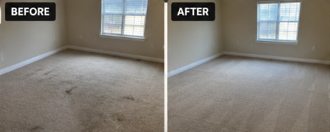Empty bedroom carpet before and after cleaning